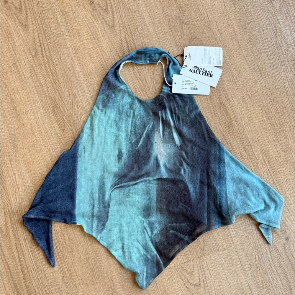 Jean Paul Gaultier Blue and Black mesh halter top water print size XS